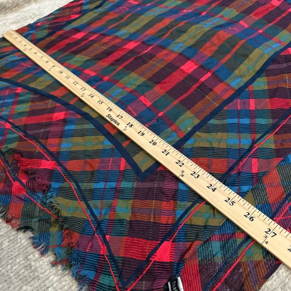 Talbots‎ Plaid Rayon Scarf Red Green Blue Fringe Wrap NWT